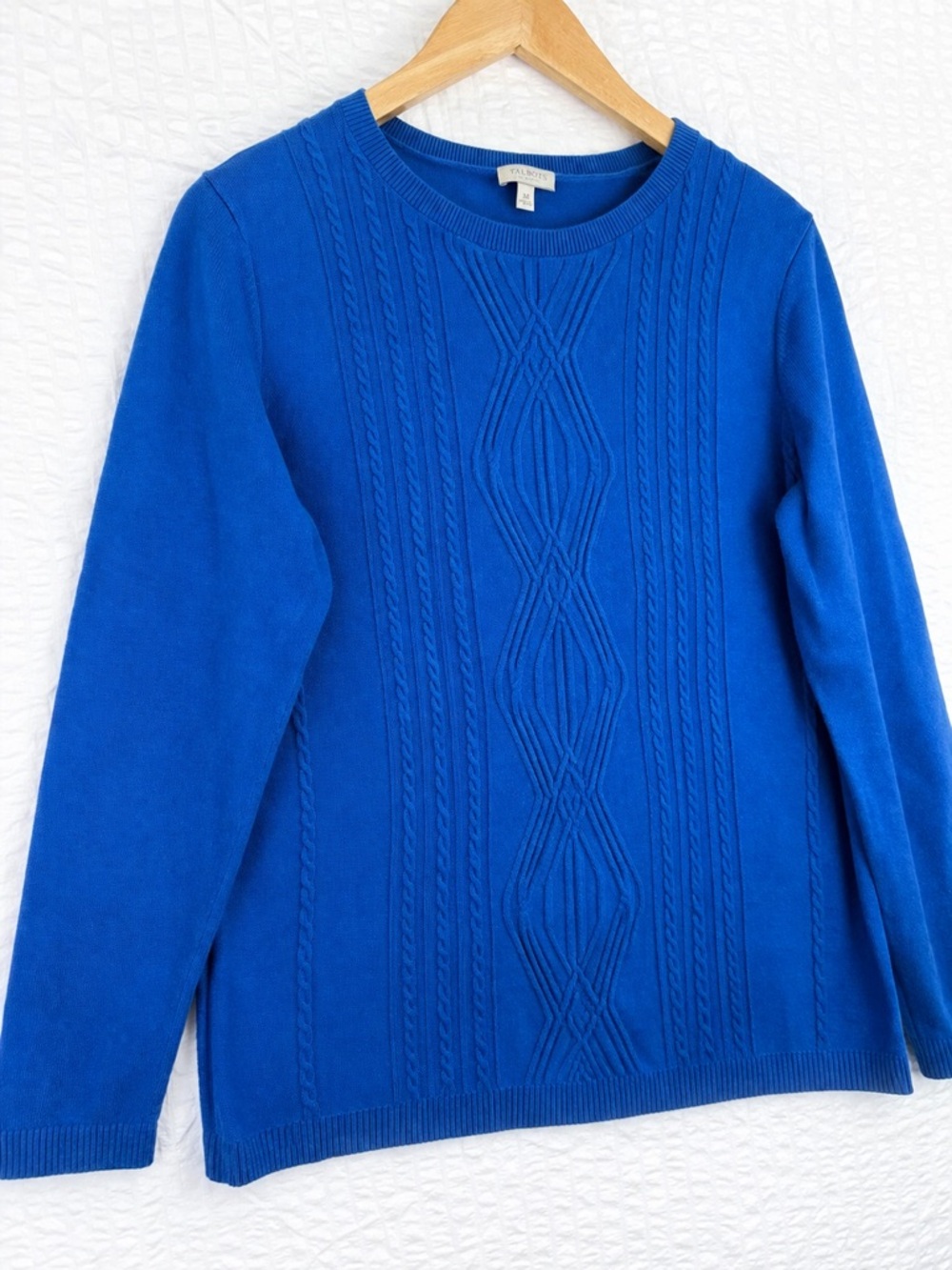 Talbots Classic Preppy Cable Knit Sweater Blue 100% Cotton Size Medium Capsule - Picture 3 of 6